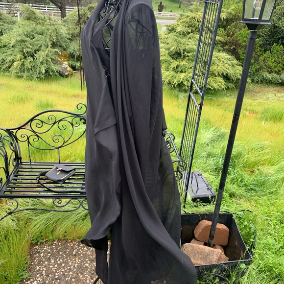 Elegant Long Black Sheer Kimono with Flutter Front,HP25 - Picture 7 of 10